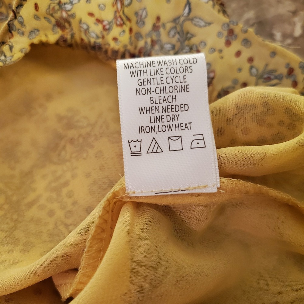 Max Studio sz L Gold Mustard Yellow Floral Peasant‎ Boho Top Garden Cottagecore - Picture 15 of 16